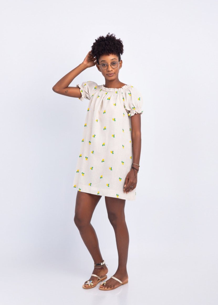 chinese dress ladies ELSA mini linen tunic dress in lemon yellow – • unlined •