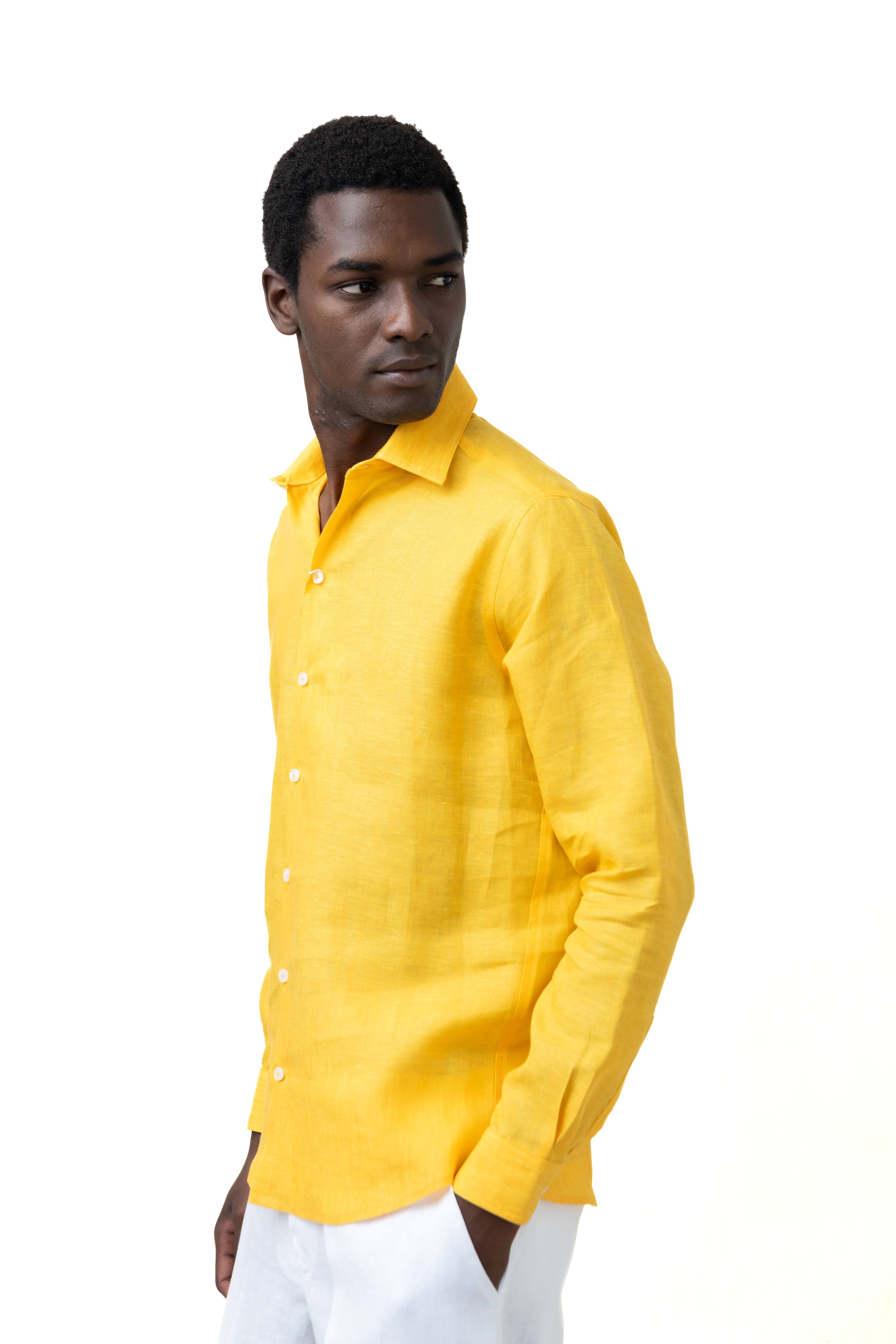 Men Yellow Linen Blouse Aurélien Light Yellow Linen Seaside Shirt