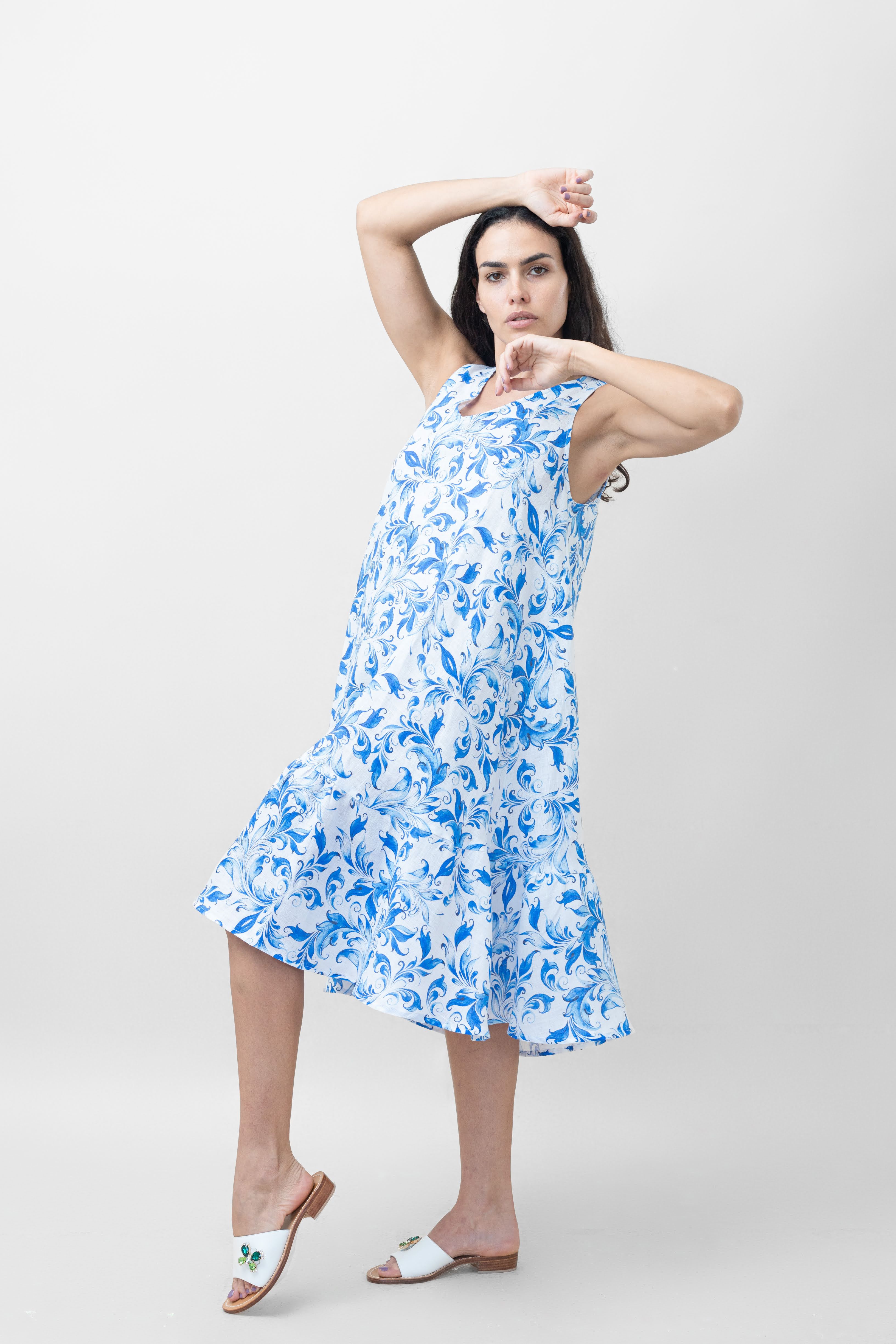chinese dress ladies MIKONOS SHORT LINEN DRESS – Mediterraneo Boutique Italiana
