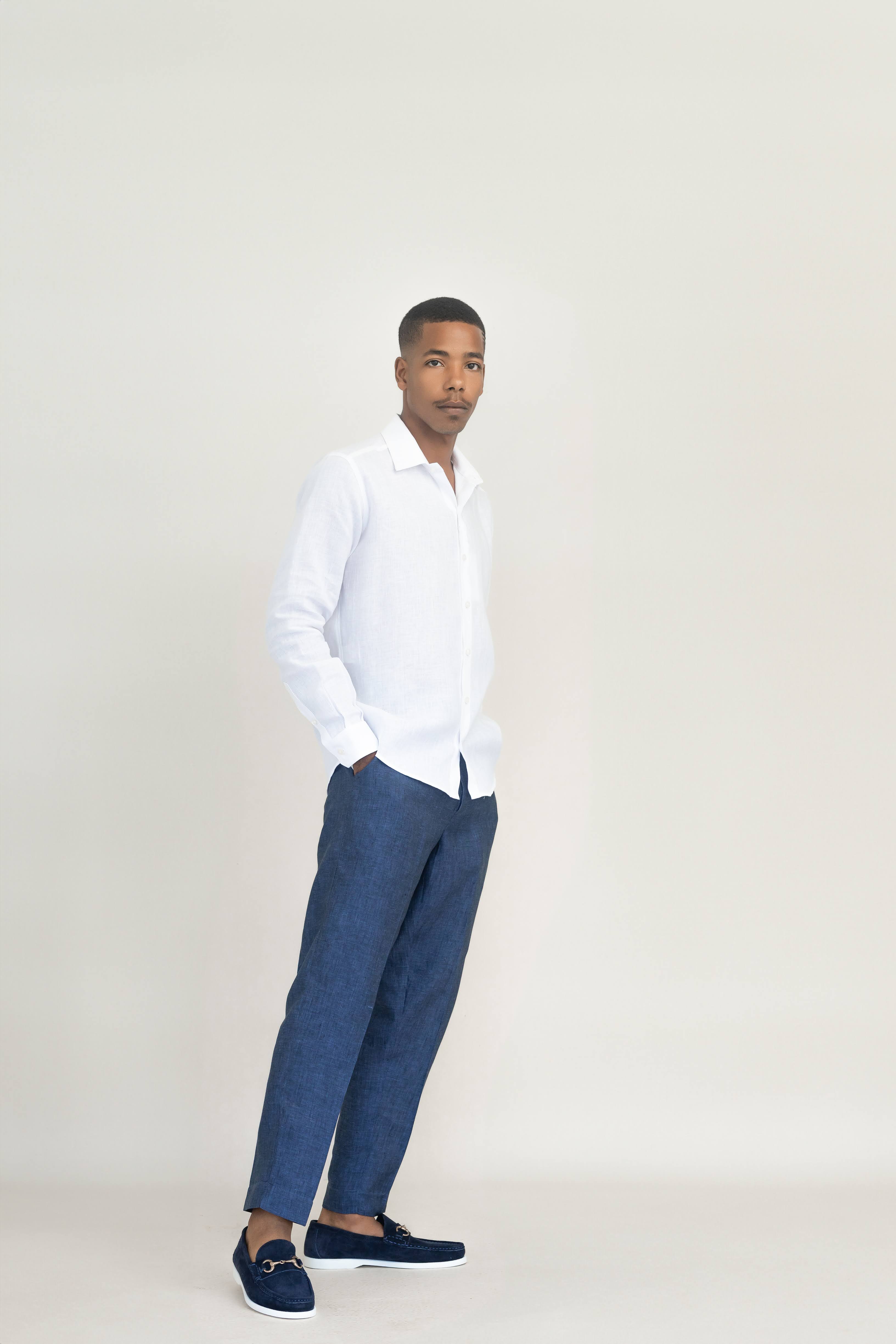 green emerald velvet dress Lina White Slim-Fit Linen Shirt – camixa.com main image 1