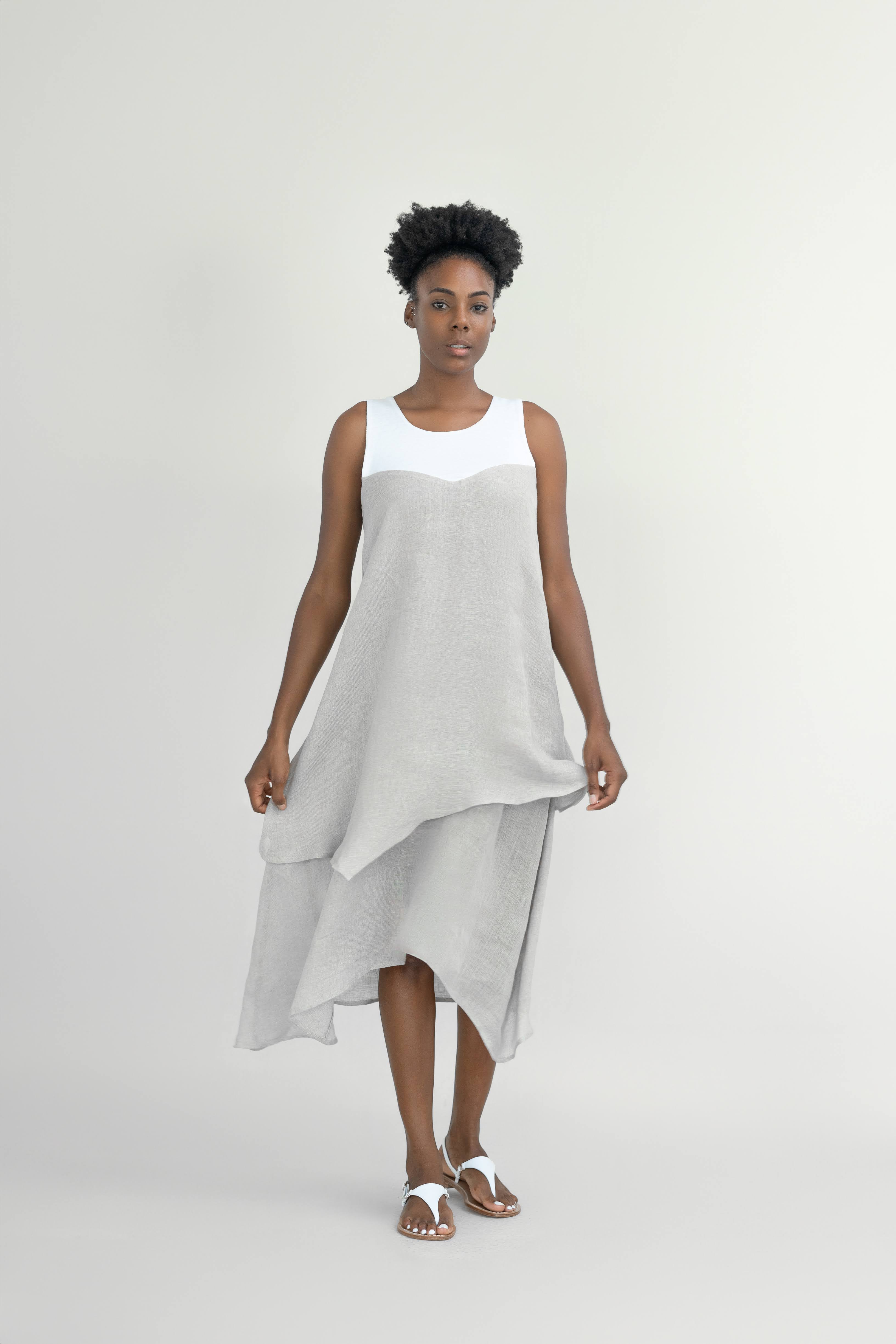 linen dress short Davina Linen Short Dress Beige / L