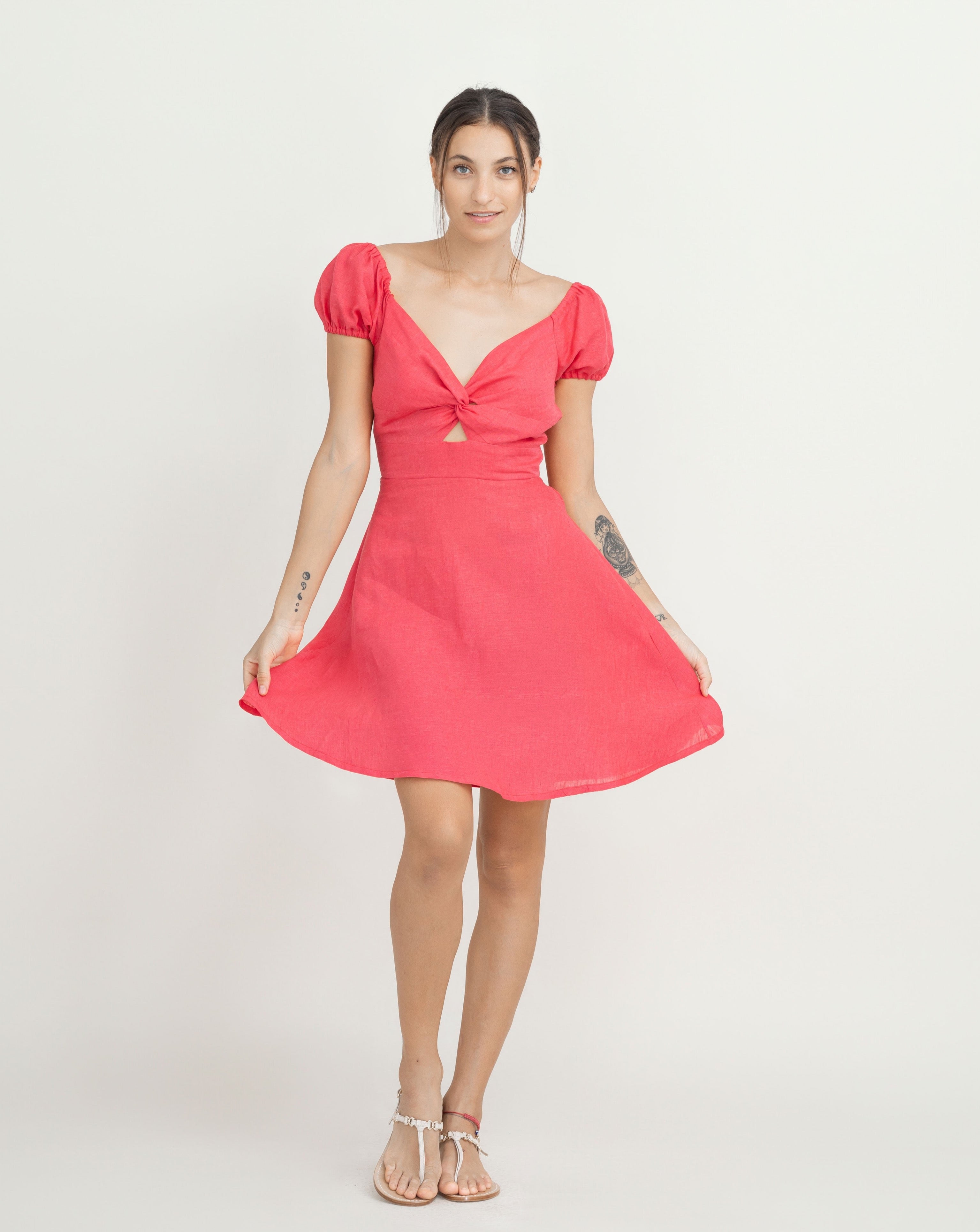SUSY HALF SLEEVE LINEN DRESS