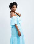 ROSSELLA VOLANT LONG LINEN DRESS