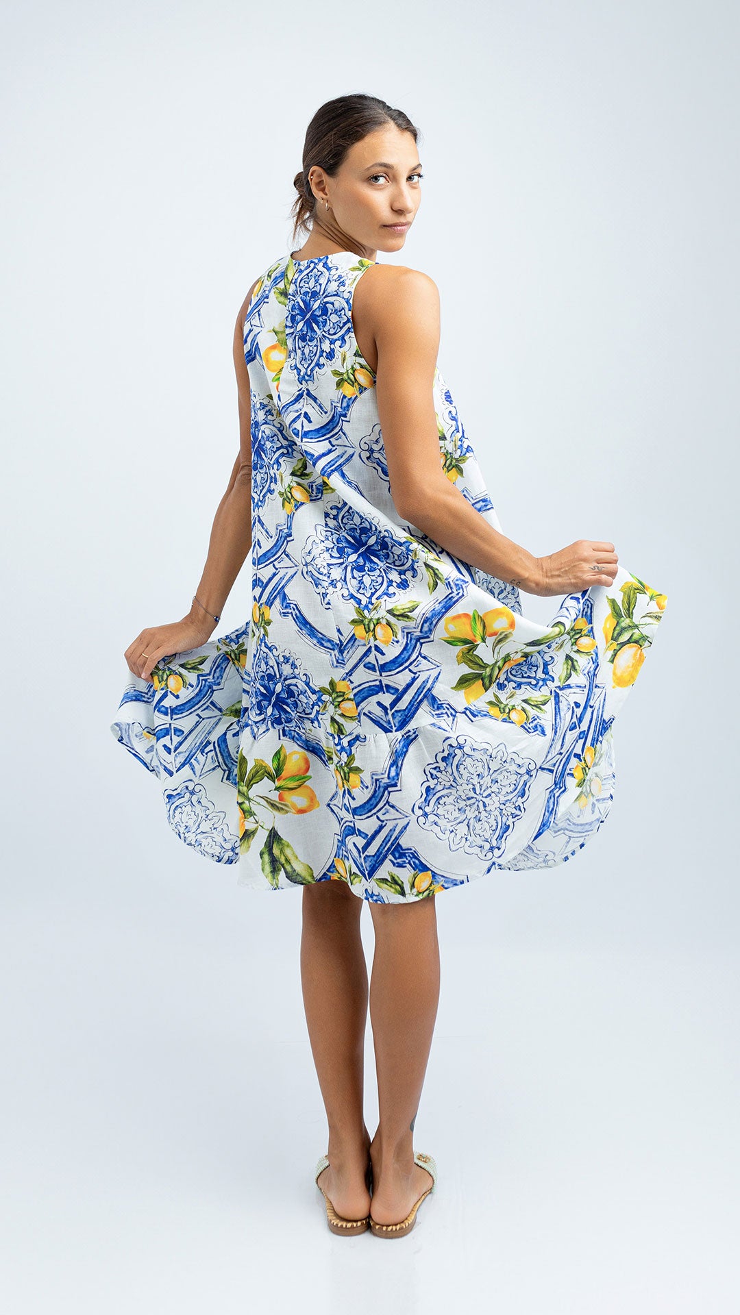 knee length dresses for ladies MIKONOS SHORT LINEN DRESS – Mediterraneo Boutique Italiana