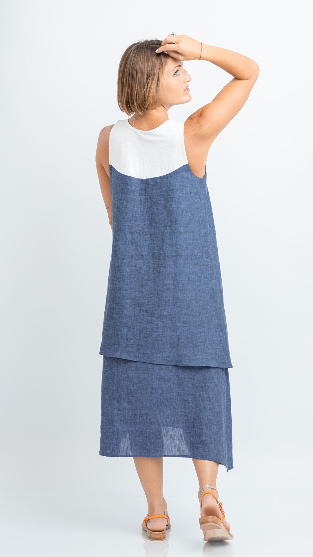 Ermita Linen Midi Dress | Ecru/Orange Gladiolos main image 0
