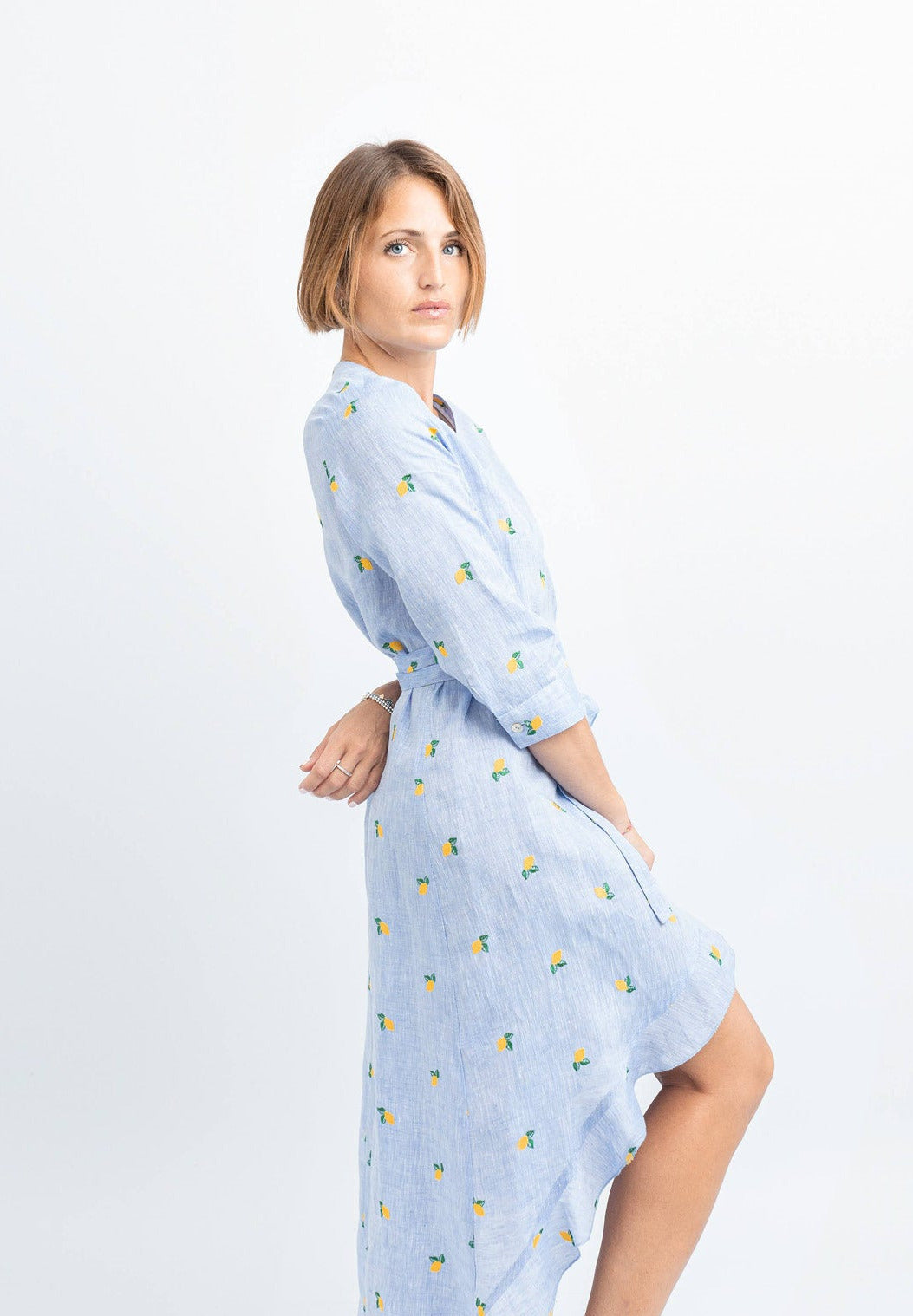lemon linen dress KANT RUFFLE LONG LINEN DRESS