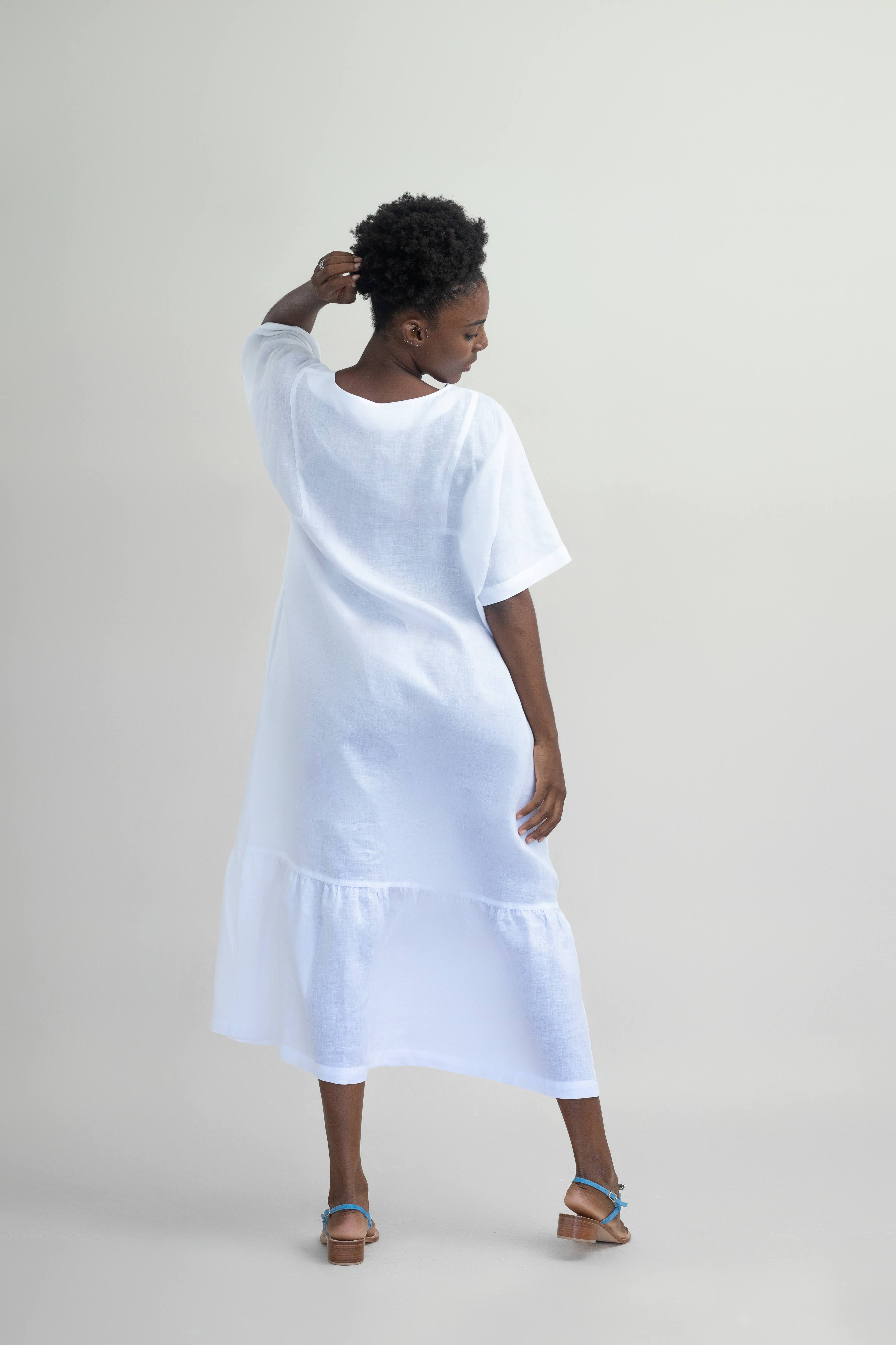 White and blue linen dress hotsell