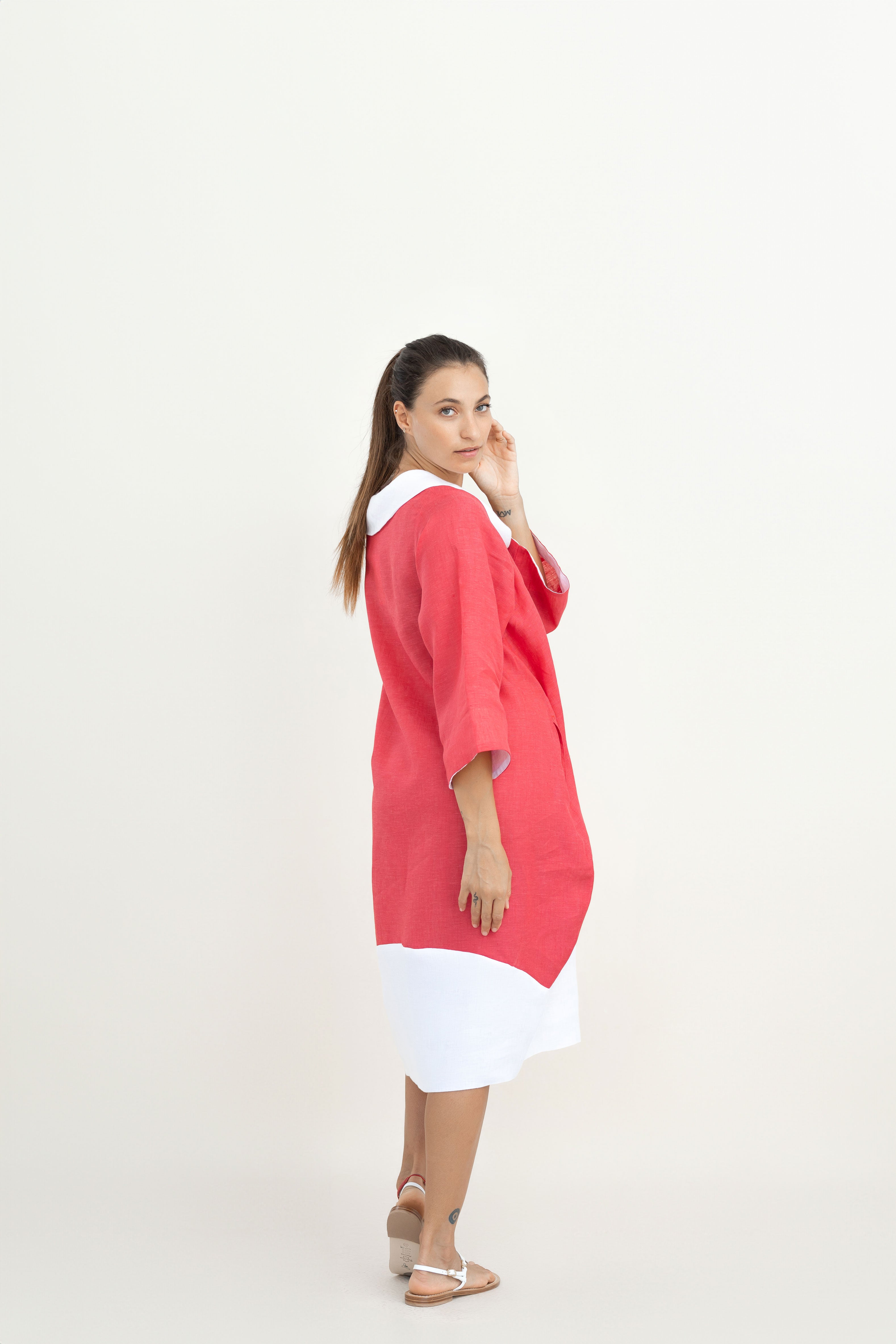 GERMANA MAXI NECK LINEN DRESS